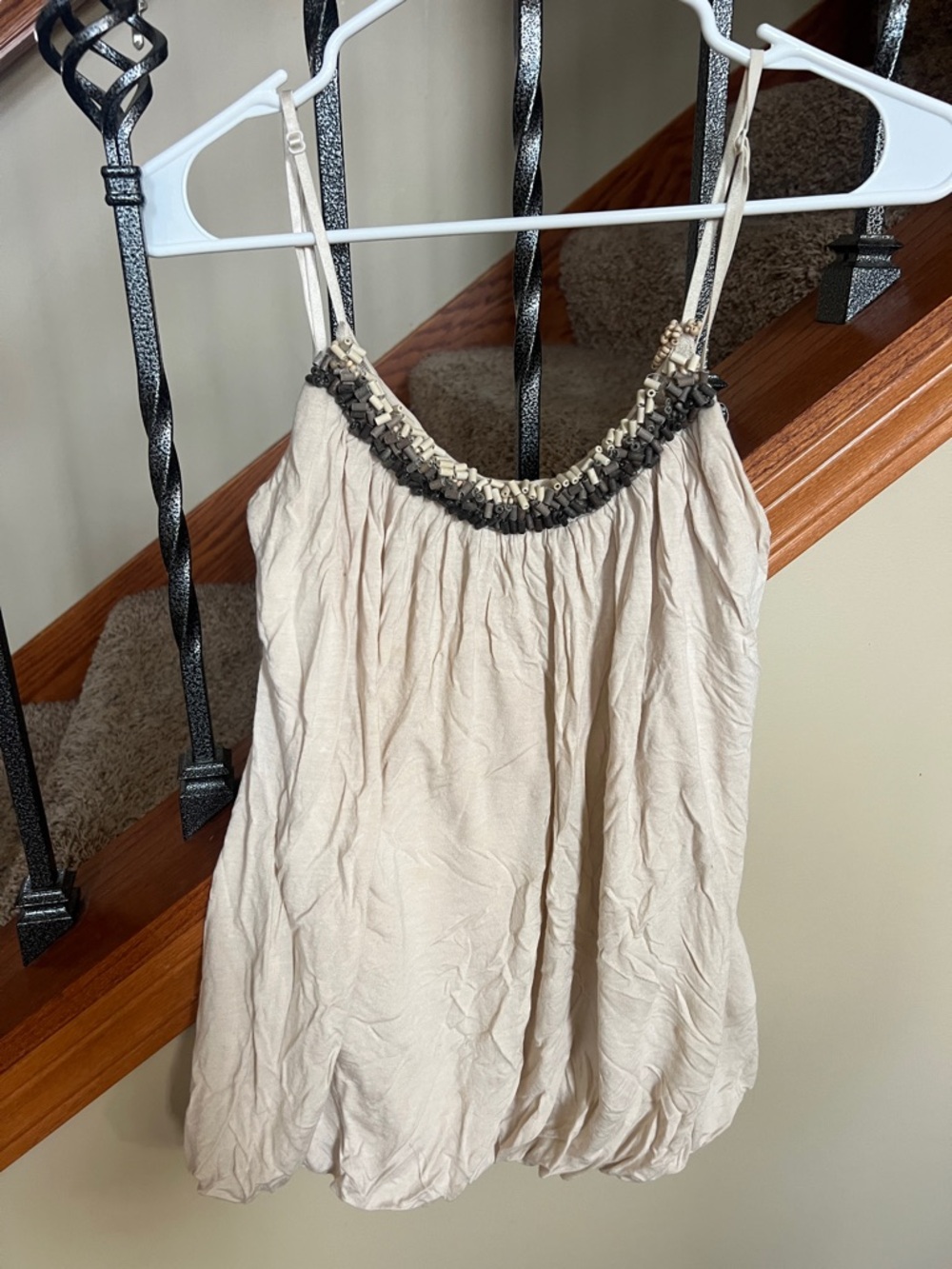 Forever 21 Cream Beaded Neckline Tank